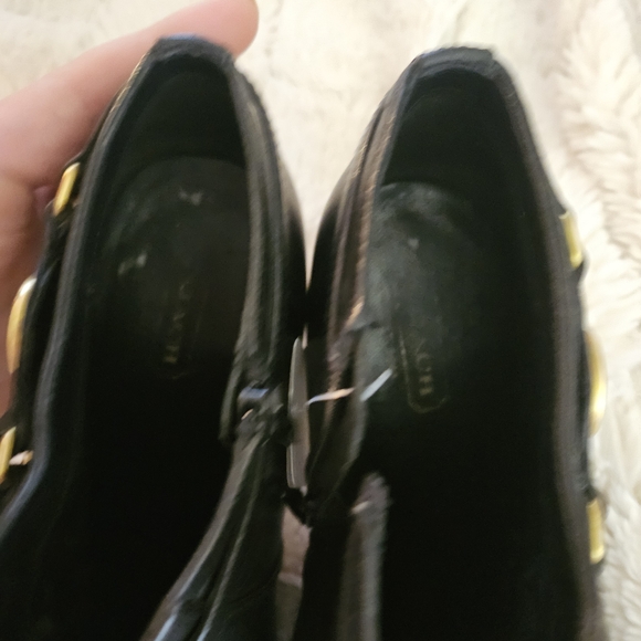 Coach Black Leather Ankle Boots with Gold Accents - Picture 5 of 8